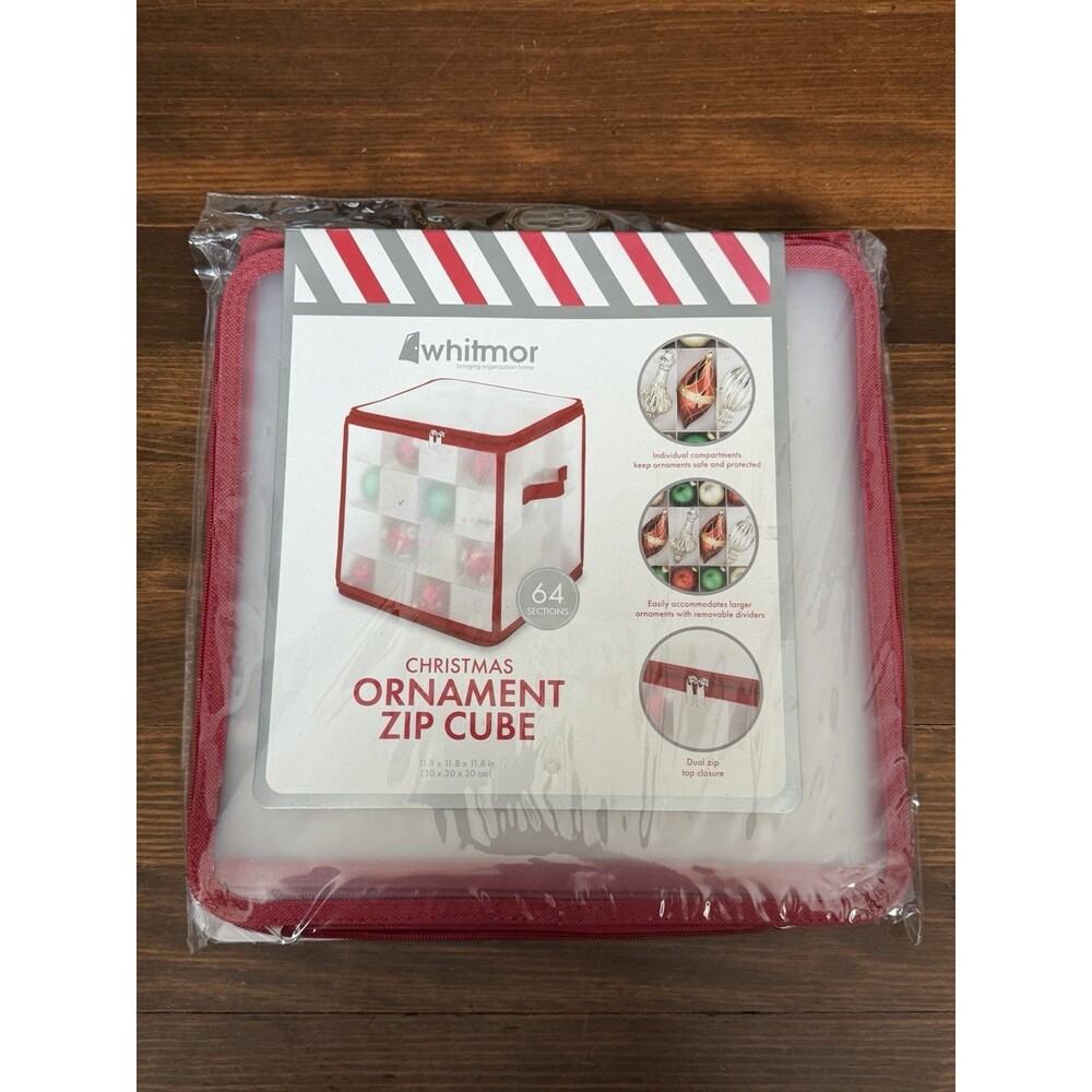 Whitmor Christmas Ornament Zip Cube Storage Box 64 Sections Removable Trays